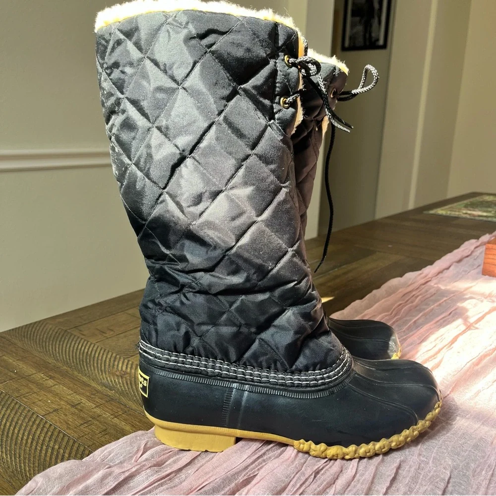 L.L.Bean Quilted Black Duck Boots‎ Cozy Winter Snow Waterproof Bottom SZ 6